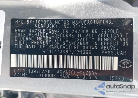 2023 Toyota Camry Se из США, поврежденный, VIN 4T1T11AK8PU171366